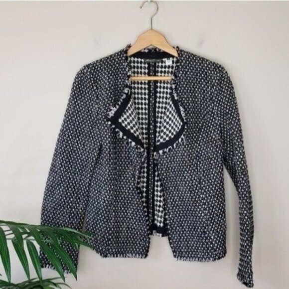 Eddie Bauer | Black White Tweed Open Blazer Size 6 - Picture 1 of 5